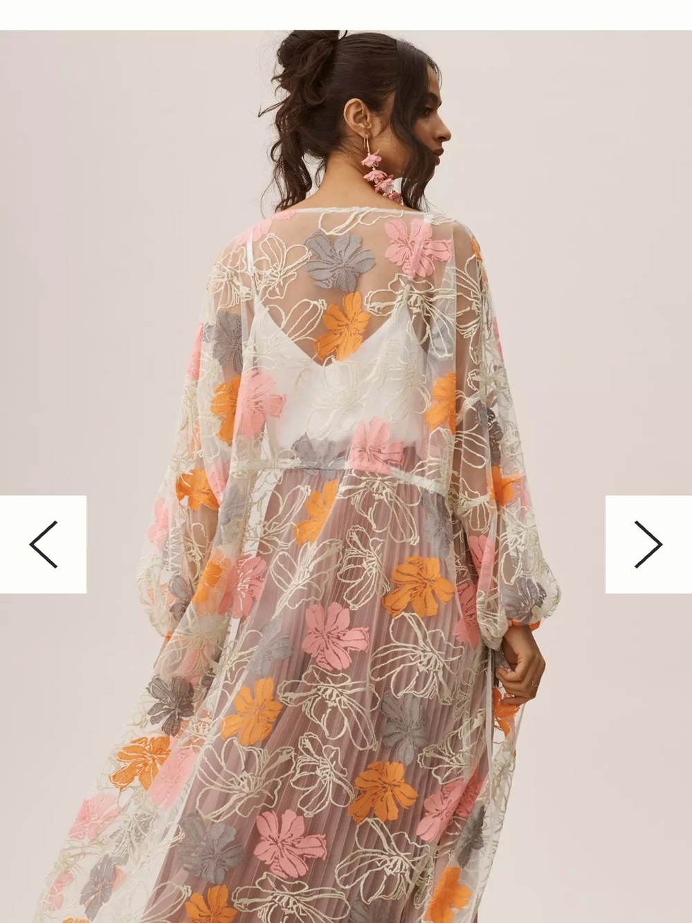 Floral Shine Tie-Front Kimono, Sheer